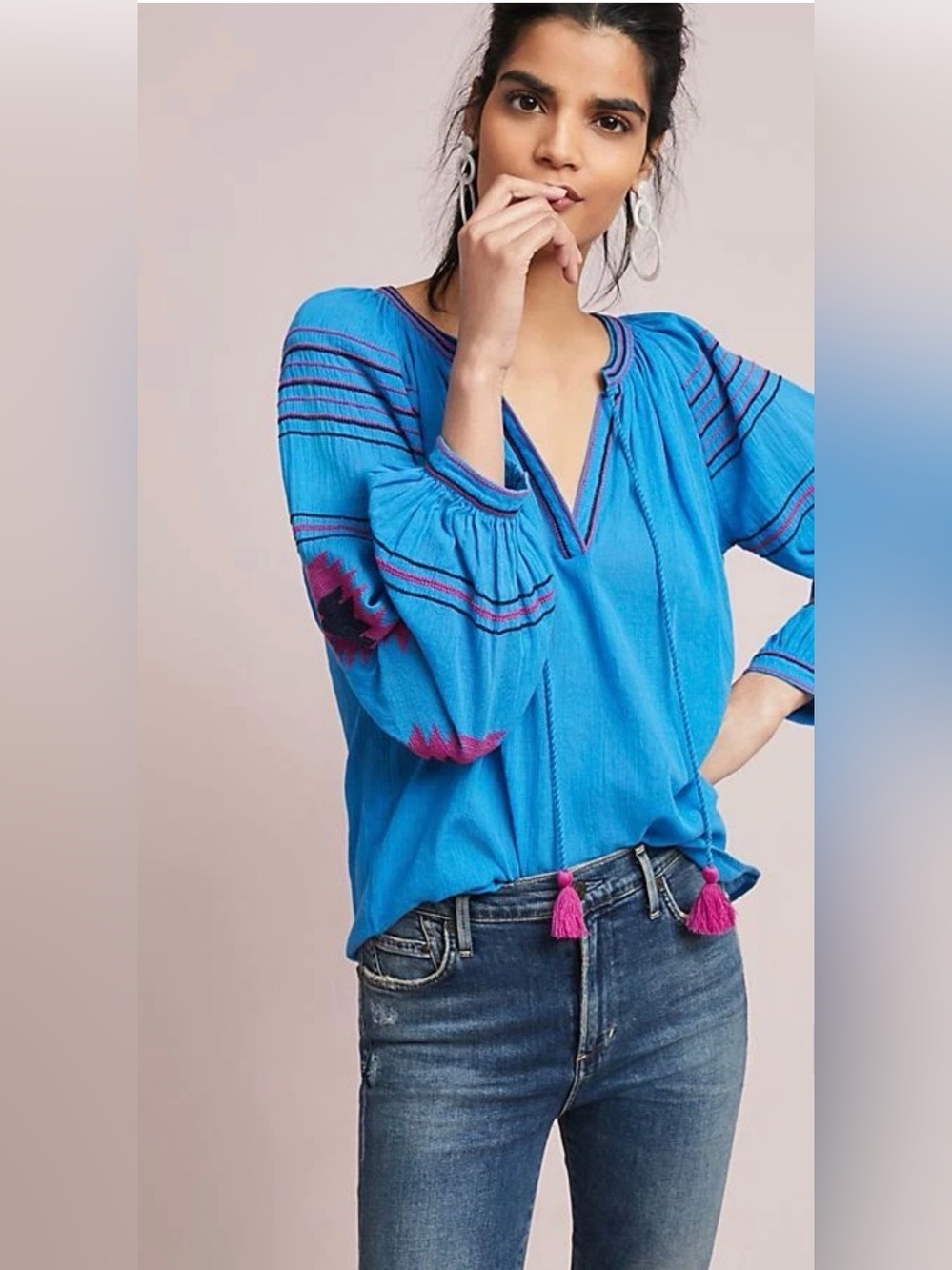 MAEVE Anthropologie Runaway Embroidered Peasant Top sz Small